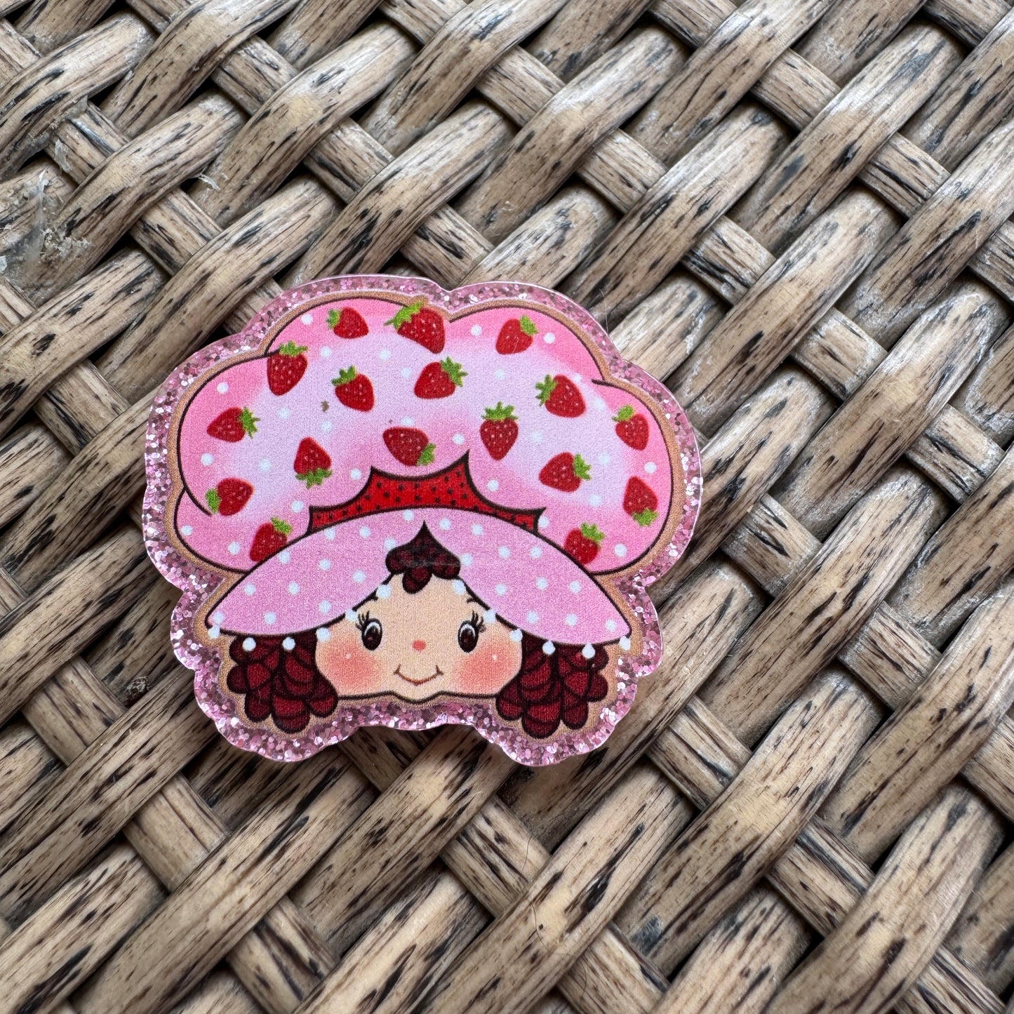Strawberry Shortcake Head, Glitter Flatback,  Planar, Cabochon, Single Pc