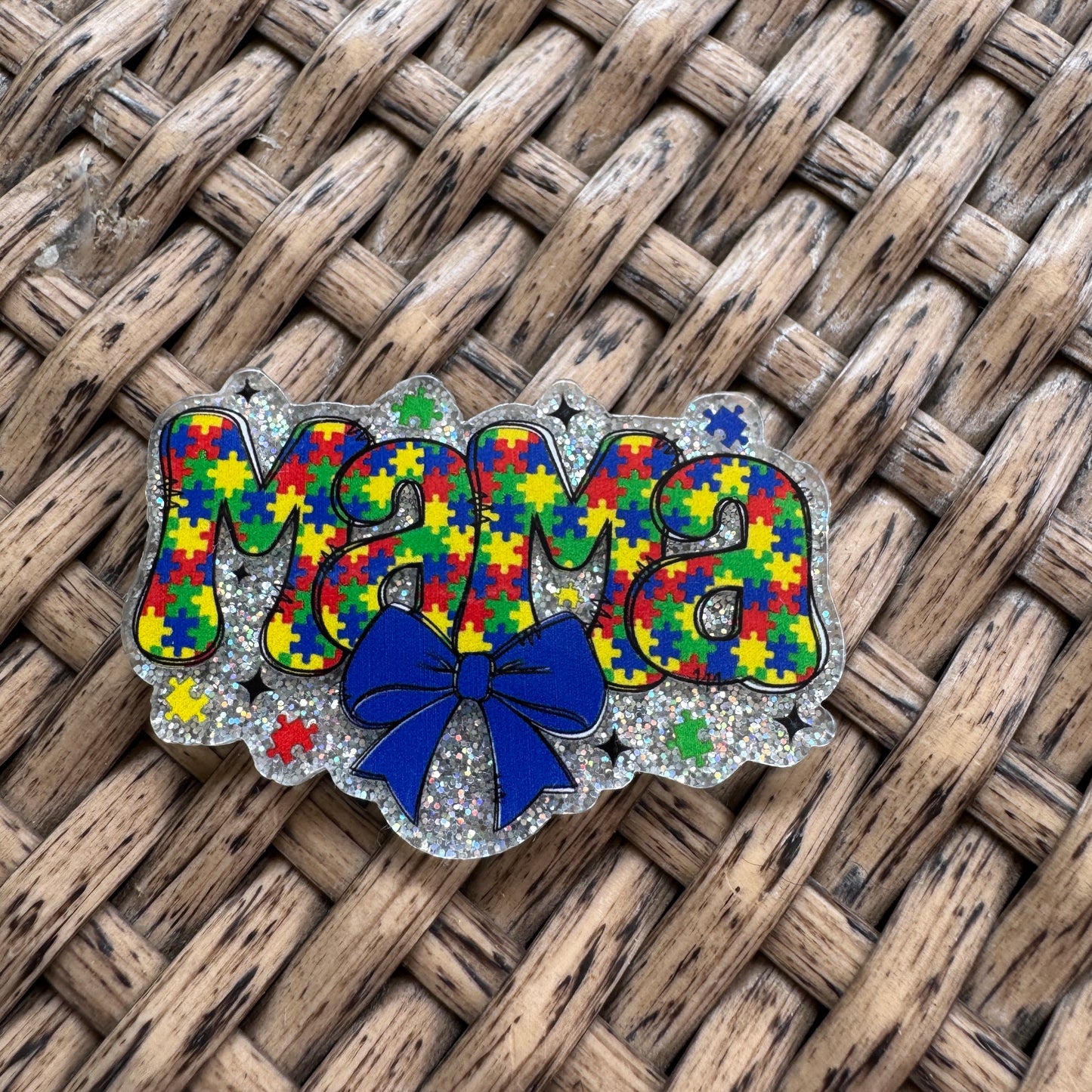 Autism Awarness, Mama, Glitter Flatback,  Planar, Cabochon, Single Pc