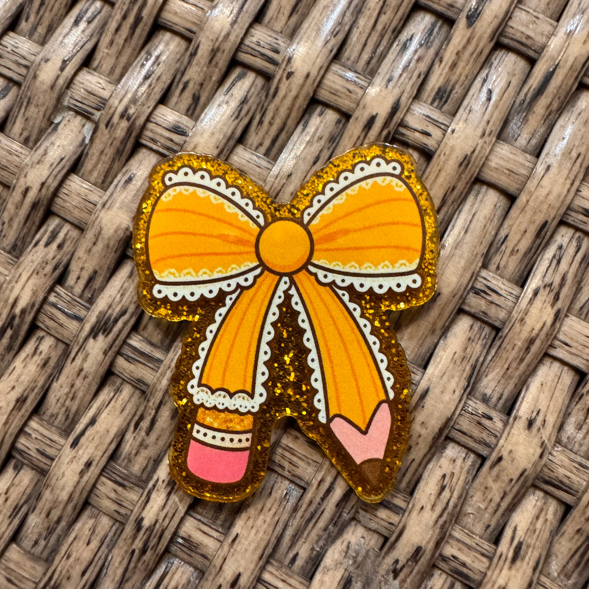 Acrylic Flatback Craft Embellishment - Teacher Pencil Bow