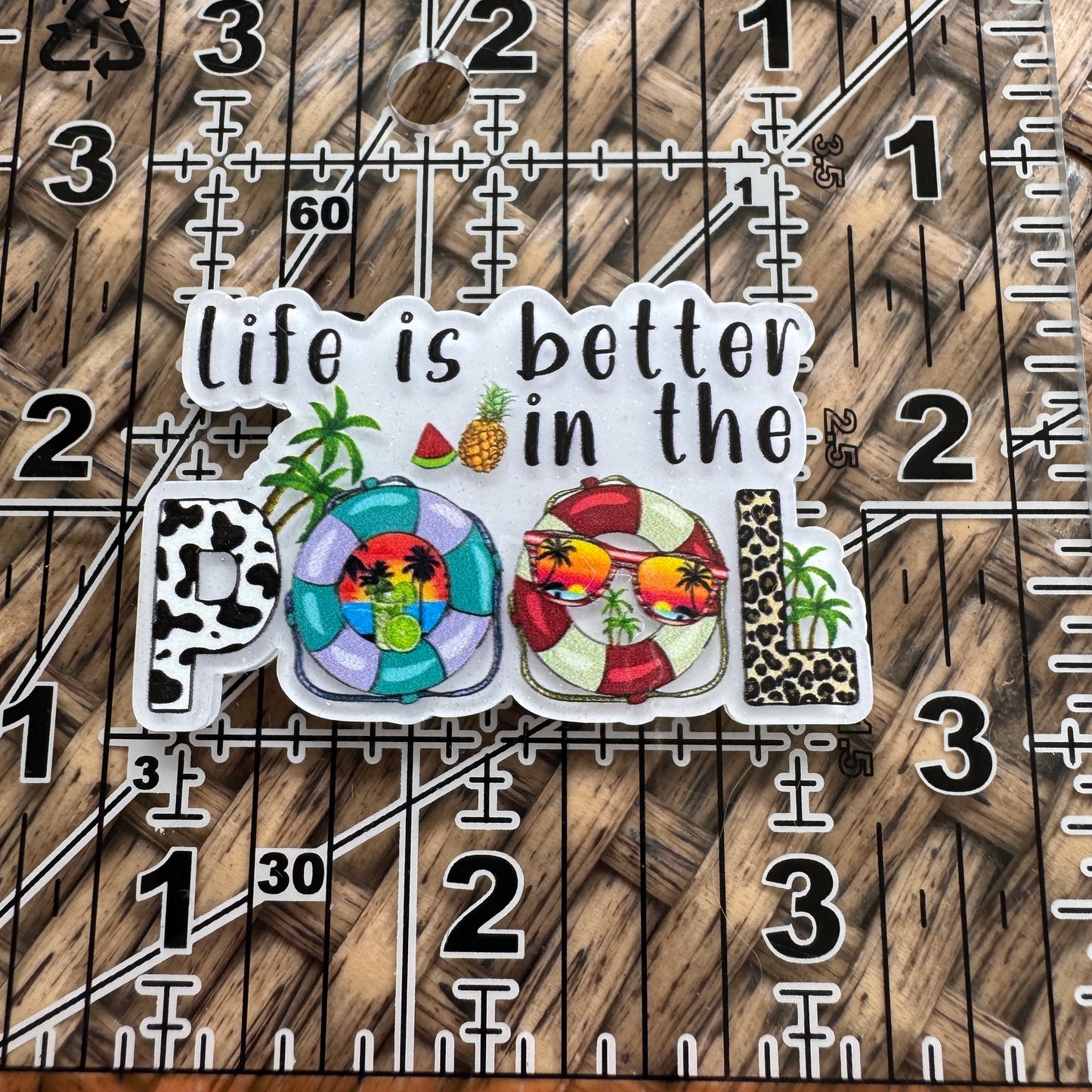 Life is Better in The Pool, Glitter Flatback,  Planar, Cabochon, Single Pc