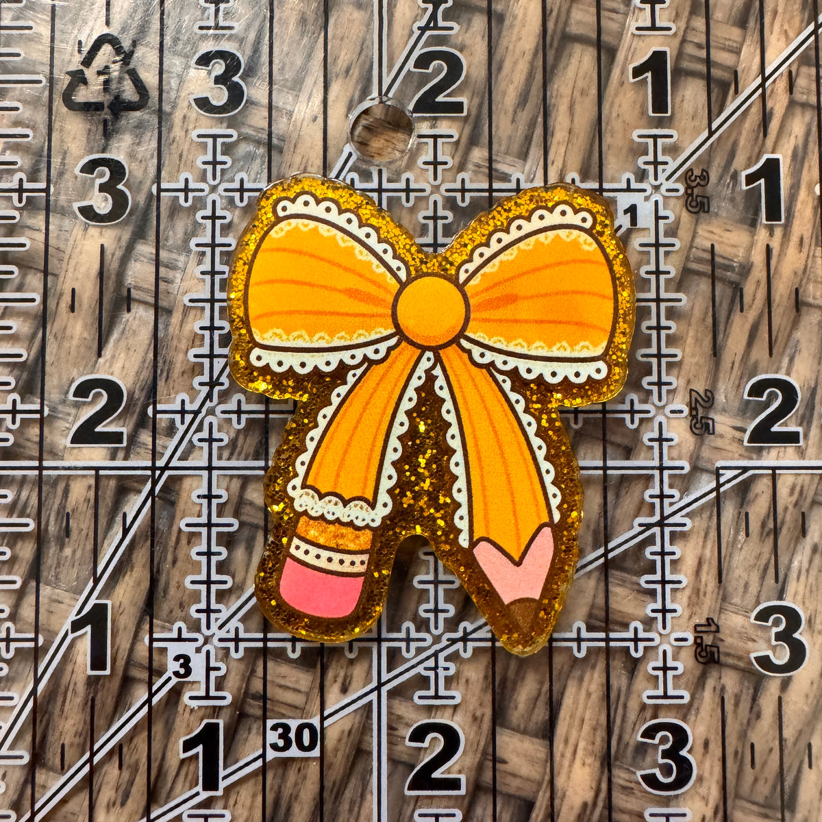 Acrylic Flatback Craft Embellishment - Teacher Pencil Bow