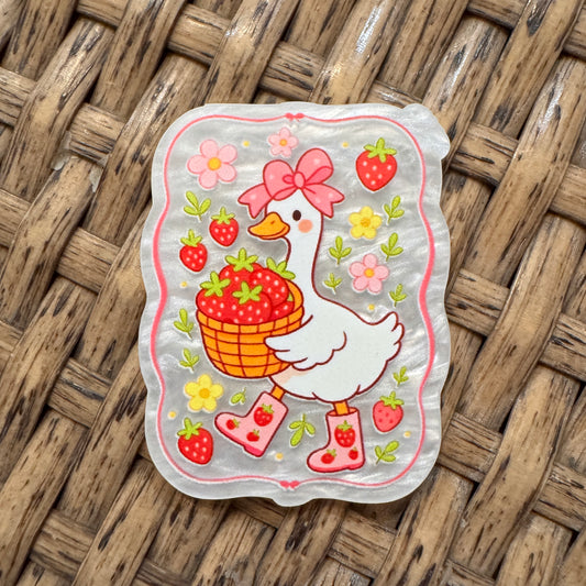 Acrylic Flatback Craft Embellishment - Duck With Strawberries