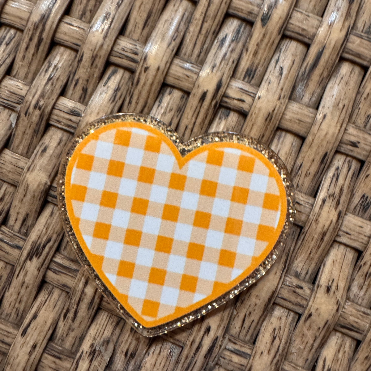 Acrylic Flatback Craft Embellishment - Yellow Gingham Heart