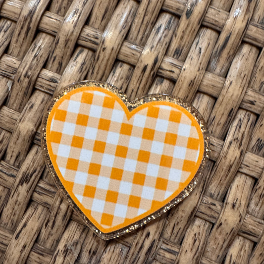 Acrylic Flatback Craft Embellishment - Yellow Gingham Heart
