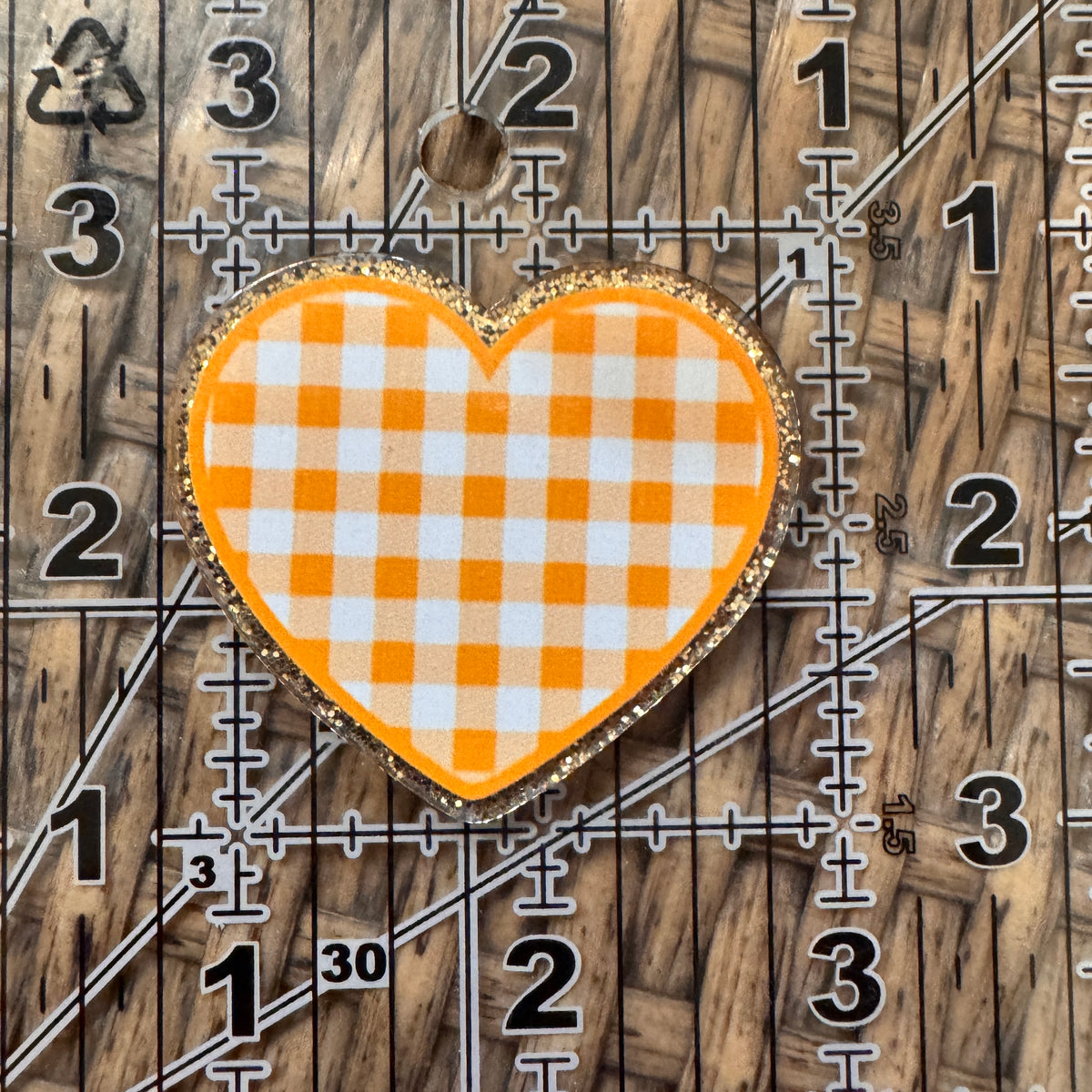 Acrylic Flatback Craft Embellishment - Yellow Gingham Heart