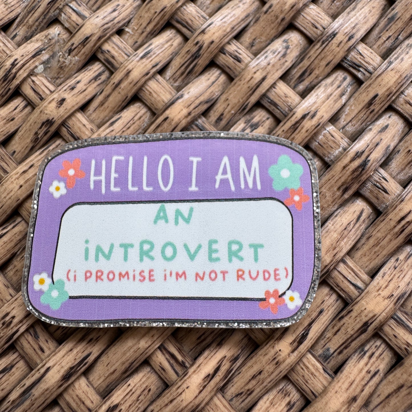 Hello, Im an introvert Glitter Flatback,  Planar, Cabochon, Single Pc