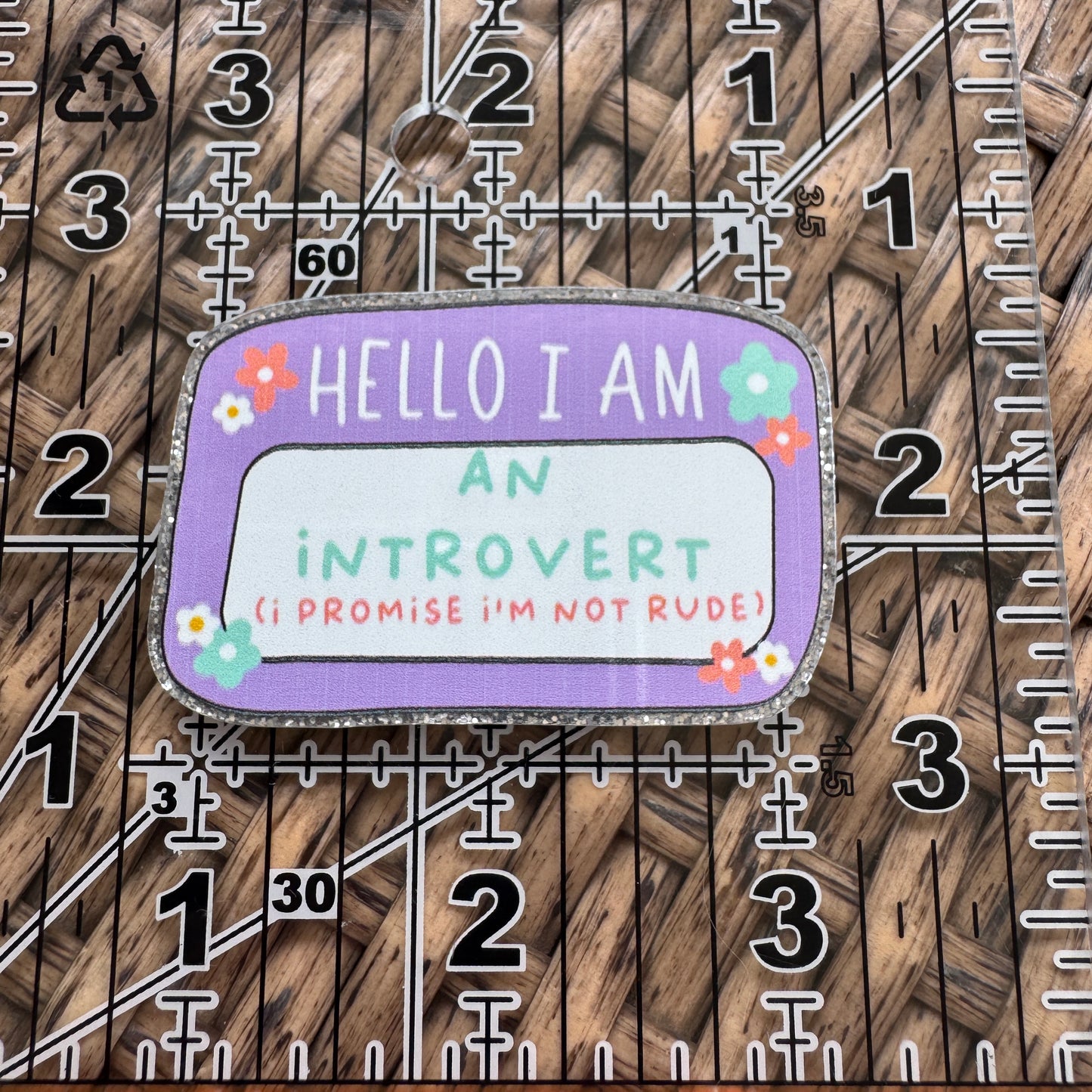 Hello, Im an introvert Glitter Flatback,  Planar, Cabochon, Single Pc